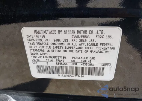 2010 Infiniti Ex35 Journey z USA, uszkodzony, nr VIN JN1AJ0HRXAM757490